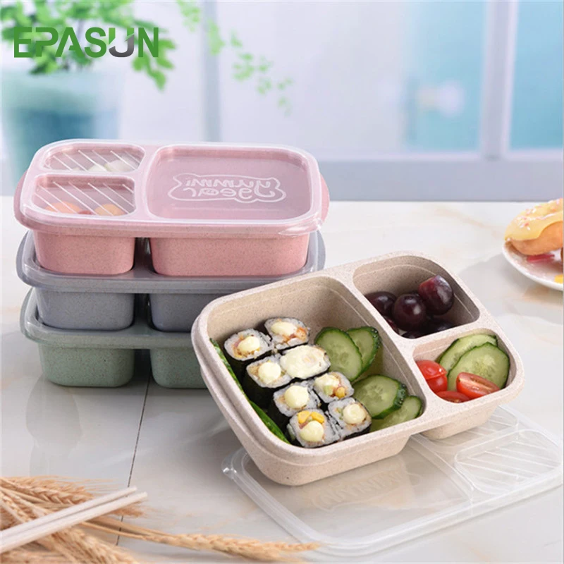 

EPASUN Wheat Straw Lunch Box For Kids School Picnic Oven Bento Box Protable Japanese Compartment Heated Food Container Storage