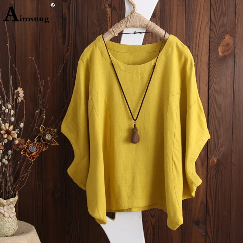 

Plus Size S-5xl 2019 Women New Summer Solid Yellow Tops Batwing Half Sleeve O-Neck Female T-Shirt Casual Loose Ladies Tee Shirt