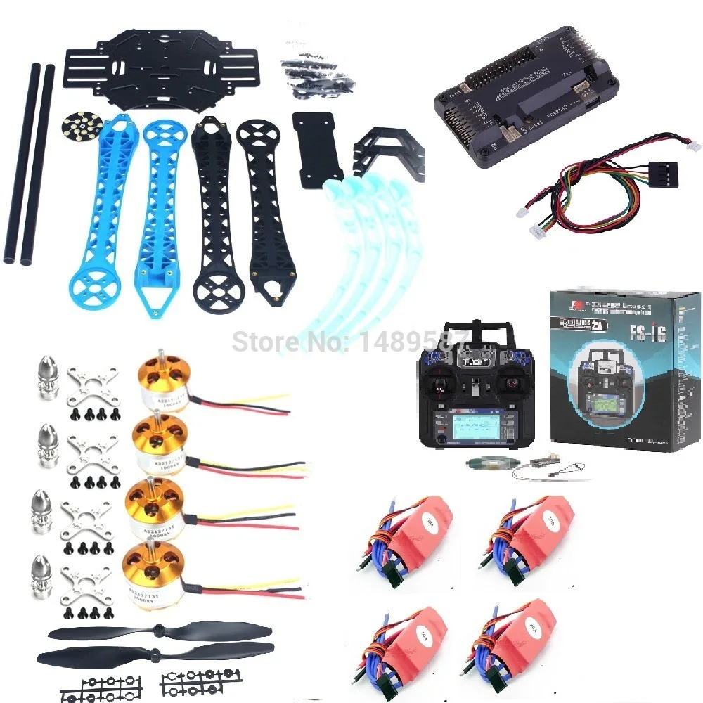 

RC Drone ARF S500 Kit Frame PCB S500 Landing Gear + APM2.8 4 Axis Control Board + 2212 1000kv motor + ESC+1045 Pros + FS i6
