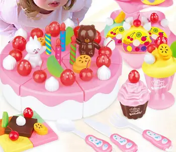 

DIY Pretend Play Fruit Cutting Birthday Cake Cream Tea Set Kitchen Food Toys Pink Girls Children Cookware Sets YH1145