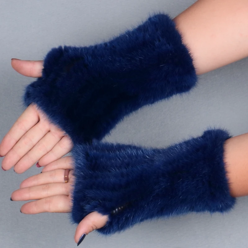 Winter Warm Knitted Gloves For Women Genuine Mink Fur Fingerless Gloves Female Real fur Gloves 20CM-50CM long  (4)