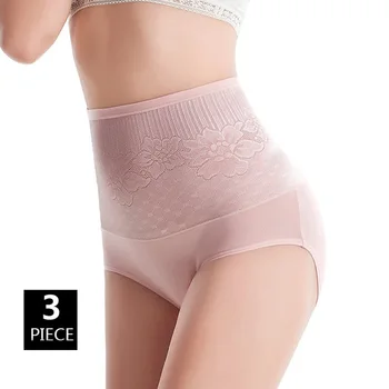 

3PCS/Lot Sexy Seamless Women High Waist Underwear Cotton Soft Shapewear Abdomen Hips Slim Panties Breathable Jacquard Breifs