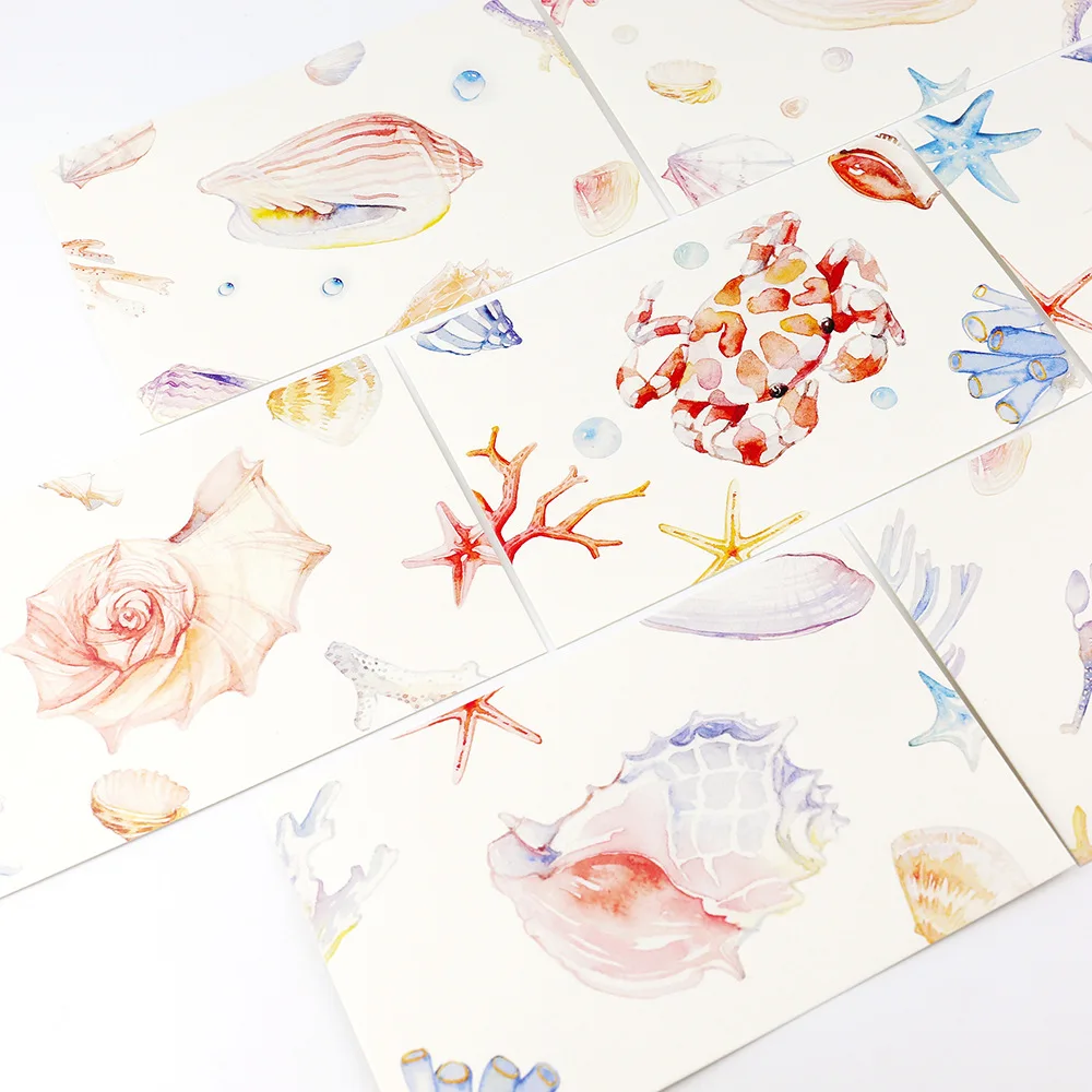 

30pcs/pack Korean Cute Watercolor Painting Ocean Animals Fish, Shells, Whale Postcard Card Message Card Notes 350 G Paper Gifts