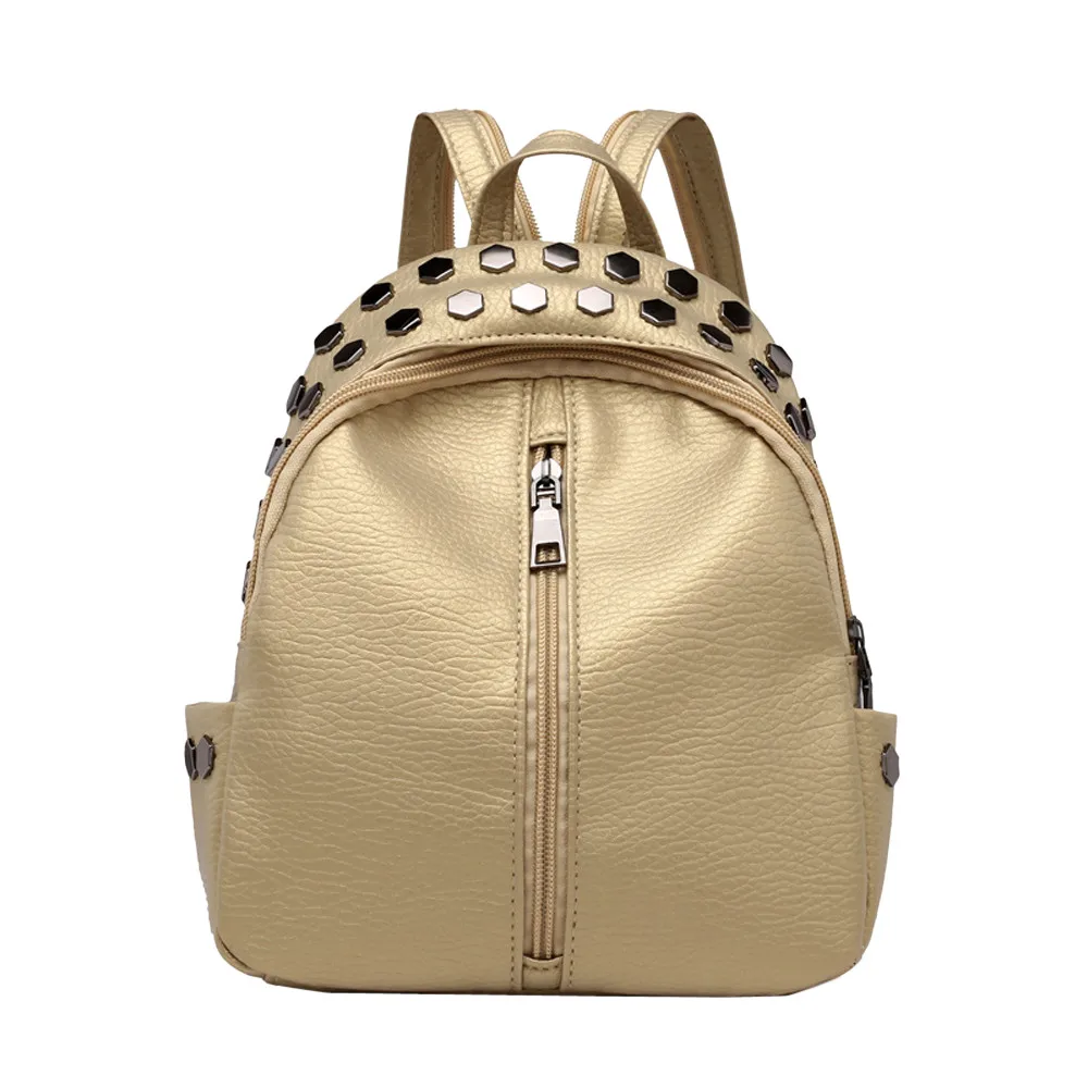 Винтажный женский рюкзак из искусственной кожи, простой элегантный дизайн, рюкзак с заклепками женский рюкзак известного колледжа в стиле панк, женский рюкзак Mochilas - Цвет: Золотой