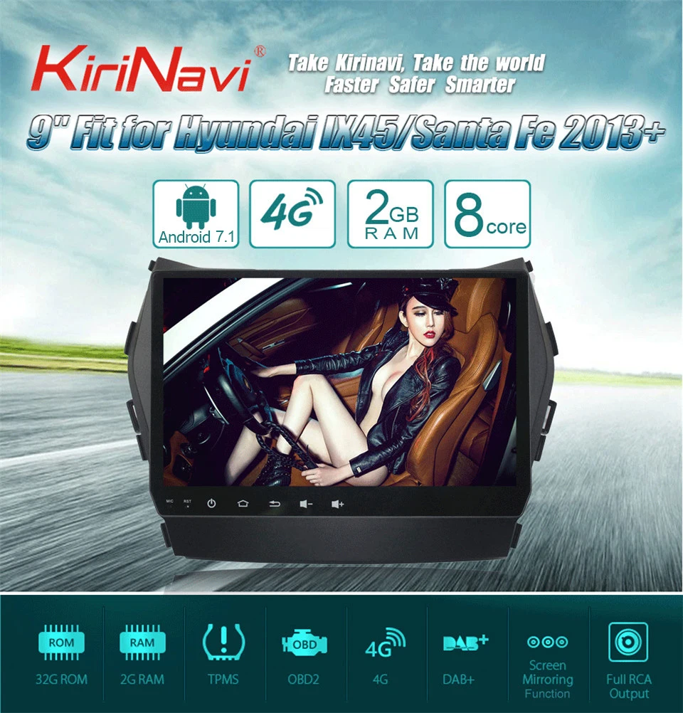 Best KiriNavi Octa Core Android 7.1 2 Din GPS For Hyundai IX45 Santa Fe Car Radio Android DVD Player Multimedia Audio System MP3 Wifi 0