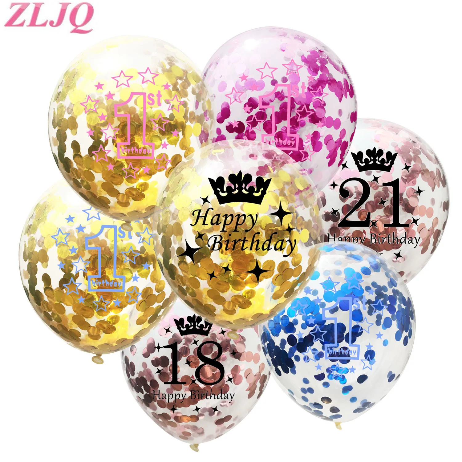 

ZLJQ 10pcs Rose Gold 1st 18th 21st 30th 40th 50th Birthday Balloon Gold Confetti Balloon Happy Birthday Party Decorations Adult