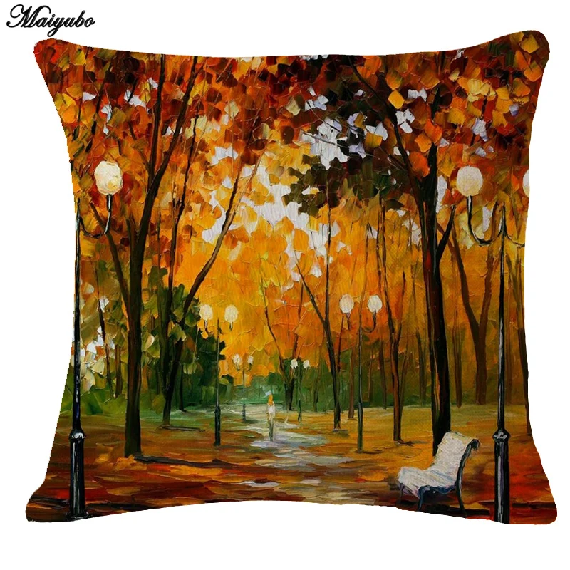 

Maiyubo New Linen Pillow Cover Vintage Tree Scenery Pattern Cushion Cover Home Decorative Pillow Cushion Without Filling PC102