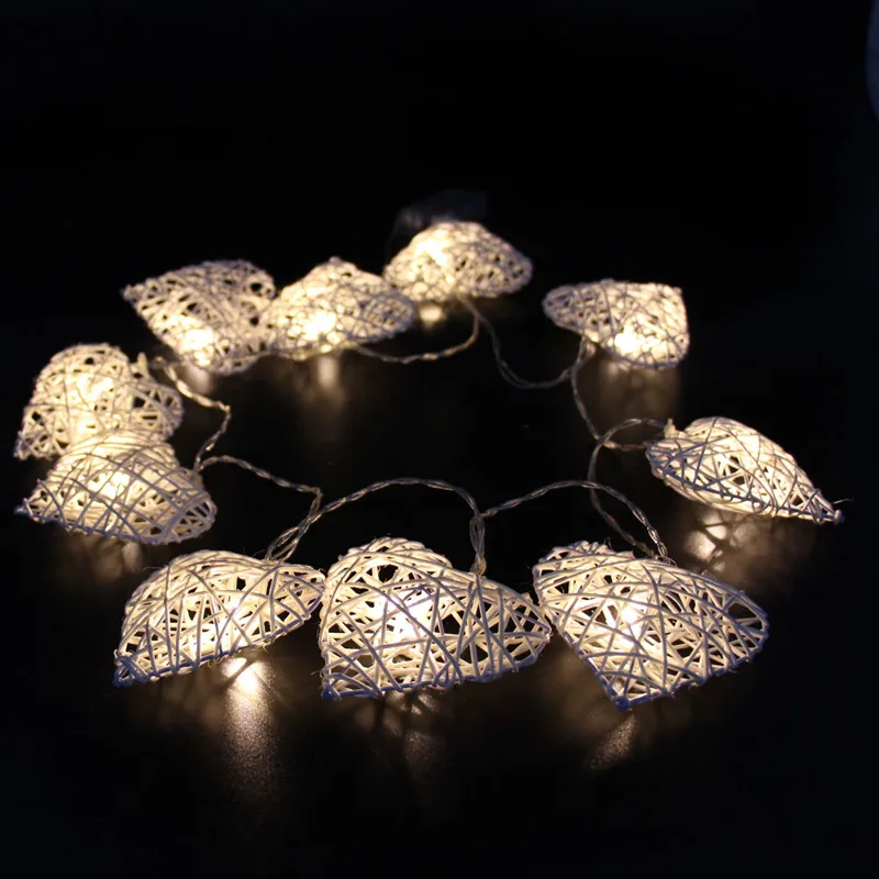 

10pcs LEDs1.6M Battery Operated LED rattan heart shape Lights String for Holiday Party Decoration