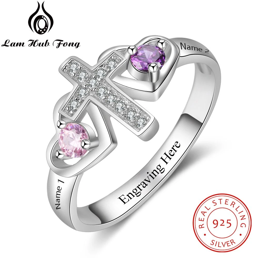 Personnalisé 925 SILVER CROSS RING nom Pierre de naissance Promesse Bague anniversaire cadeau Personnalisé 925 SILVER CROSS RING nom Pierre de naissance Promesse Bague anniversaire cadeau
