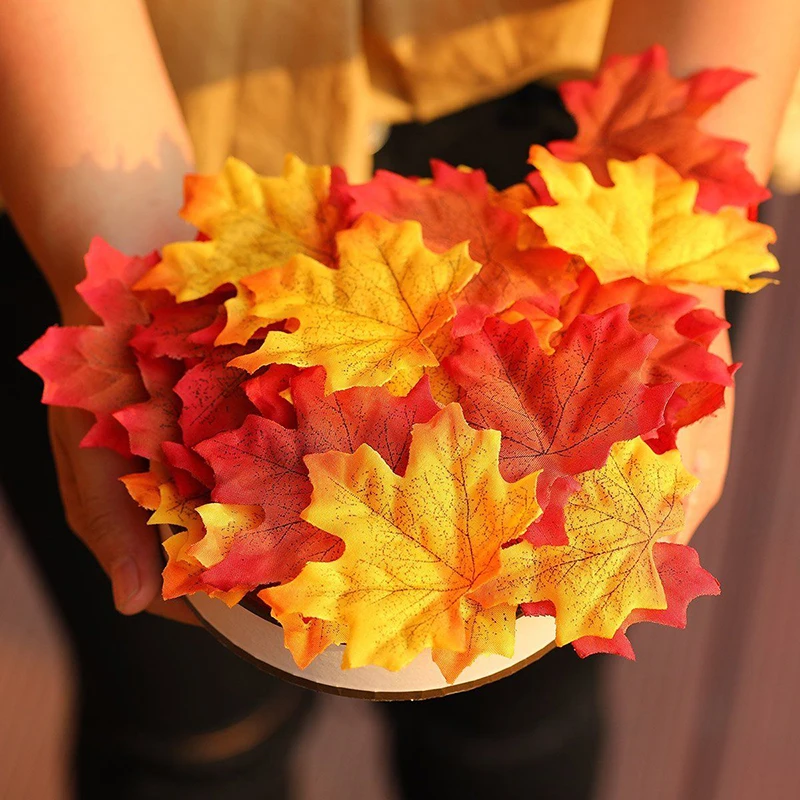 

Home Decora 100 Pcs Assorted Mixed Fall Colored Artificial Maple Leaves for Weddings Events and Decorating