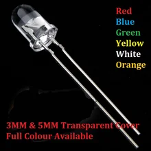 Capa transparente dip de 3mm 5mm, capa led vermelho amarelo verde azul quente branco alto brilho f3 f5 com 100 peças diodo emissor de luz de contas de qualidade