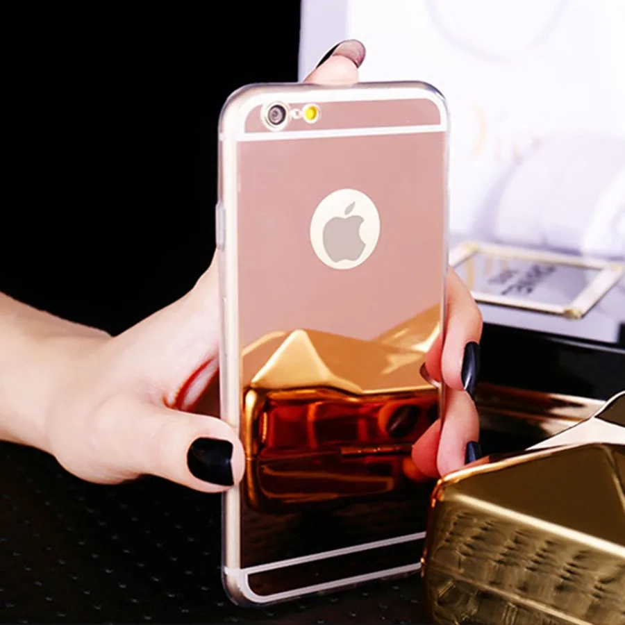 Роскошный зеркальный чехол из ТПУ с силиконовой рамкой для Apple iPhone 6 6S 5 5S SE 7 Plus 4 4S