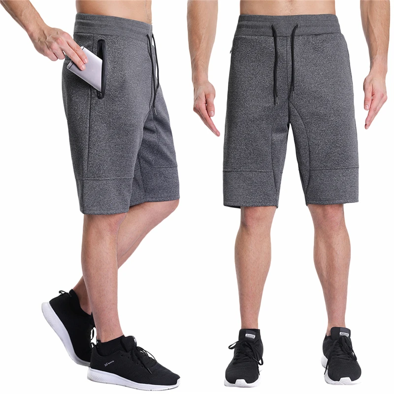 Mens Running Shorts Men Gym Sweatpants Zipper Pocket Short Trousers