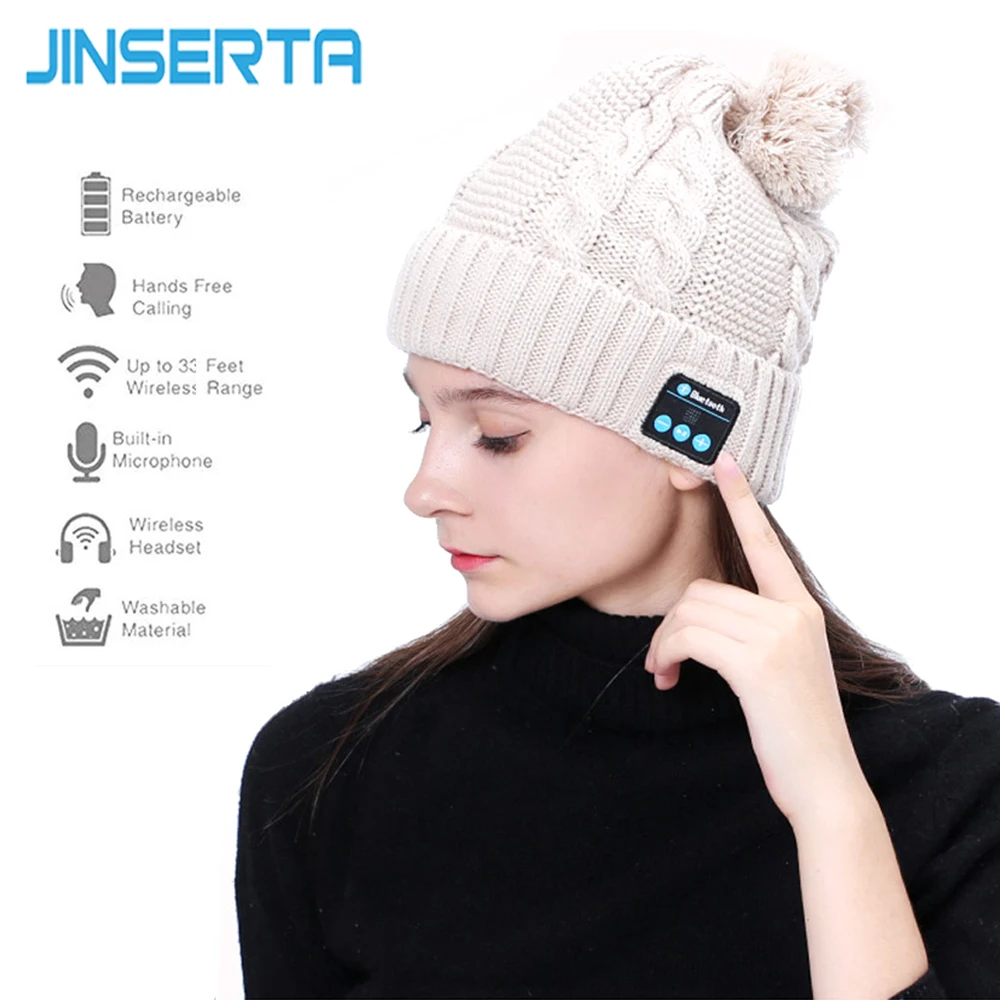 JINSERTA, мягкая модная теплая шапка, беспроводная Bluetooth гарнитура, наушники, умная шапка, динамик с микрофоном, Bluetooth шапка