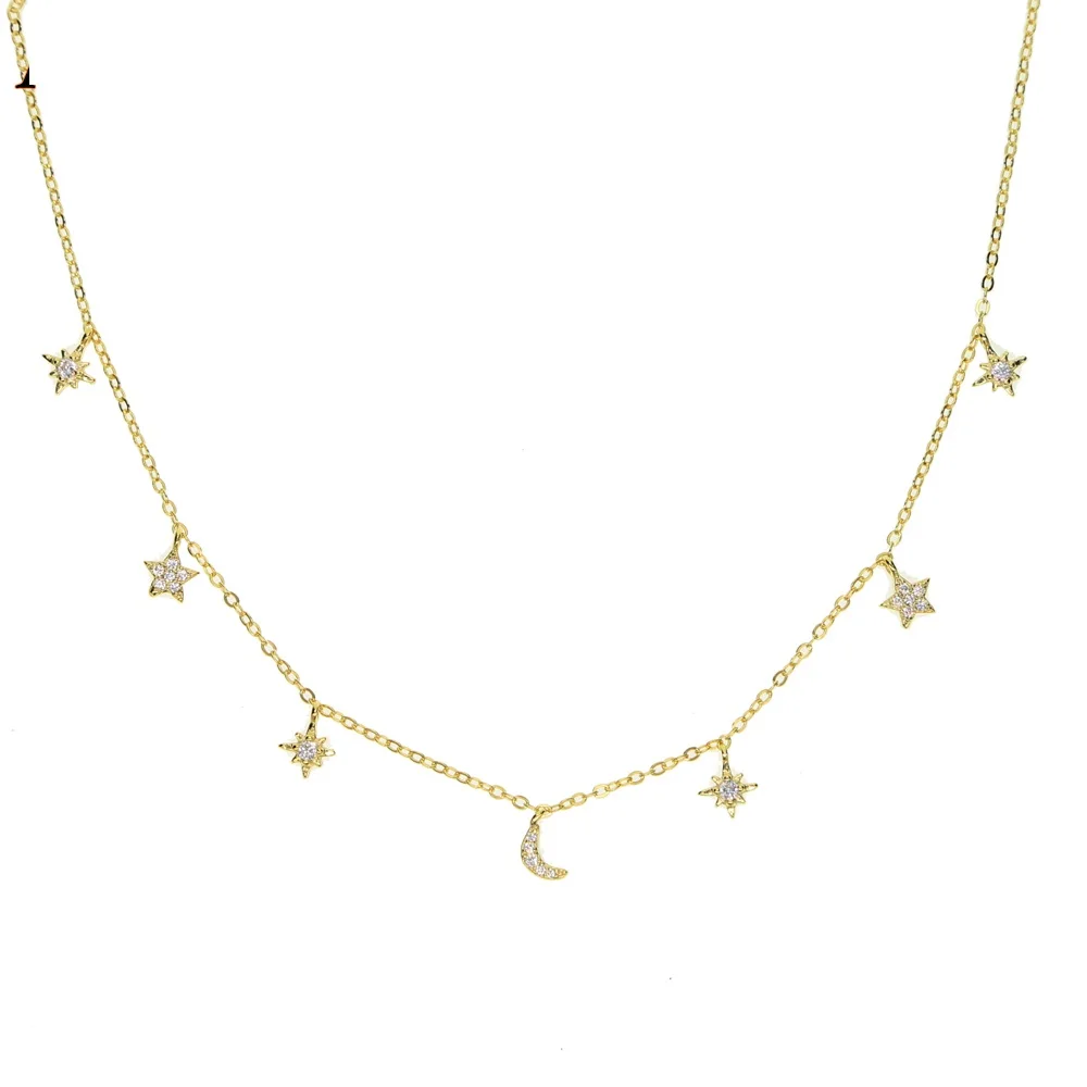 

100% 925 sterling silver charm necklace chokers moon star sun tiny minimal cute charm lovely silver girl stunning jewelry gift