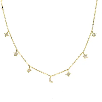 100% 925 sterling silver charm necklace chokers moon star sun tiny minimal cute charm lovely silver girl stunning jewelry gift