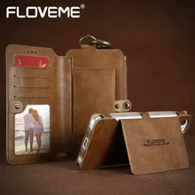 Floveme ретро кожа case для huawei p9 p10 плюс металлическое кольцо combo съемный держатель карты защитная крышка для galaxy s6 edge s7
