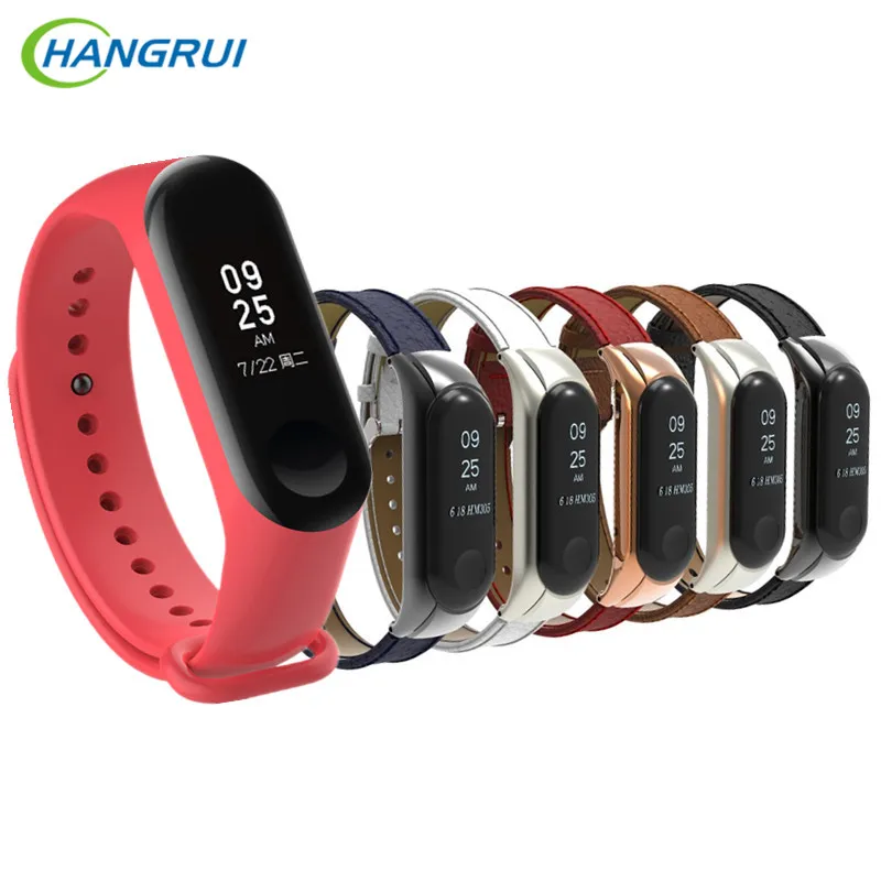 

HANGRUI Band3 Smart Leather Strap for Xiaomi Mi Band 3 Belt Sport wristband mi band 3 Screwless Bracelet Replace smartband