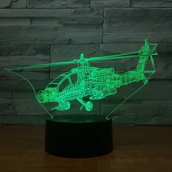 Вертолет 3D ночник светодиодный сенсорный выключатель Самолет настольные лампы 3D лампа 7 цветов Изменение USB Крытый атмосфера лампа Прямая