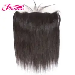 Finmoo 13*4 шелковая основа прямые Кружева Фронтальная застежка перуанские прямые волосы натуральный цвет свободный Средний три части