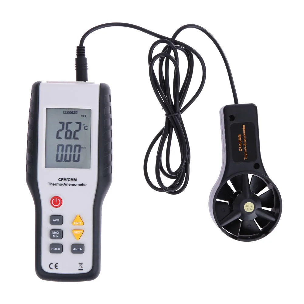 

Digital CFM/CMM Anemometer Thermometer Air Velocity Flow Temperature 30m/s Wind Speed Gauge Meter Anemograph Thermo-Anemometer