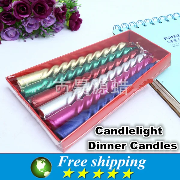 Image 60pcs High Quality Candle Taper Twisted Smokeless Dinner Dining Table Wedding Spiral Long Candles Wax,gold, blue, green,