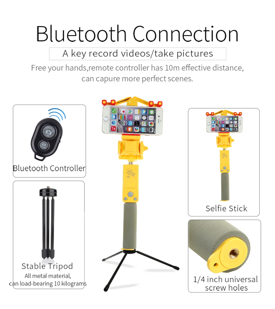 Bluetooth палка для селфи алюминиевая селфи палка bluetooth для xiaomi Выдвижная Беспроводная для android для xiaomi штатив вращение 360