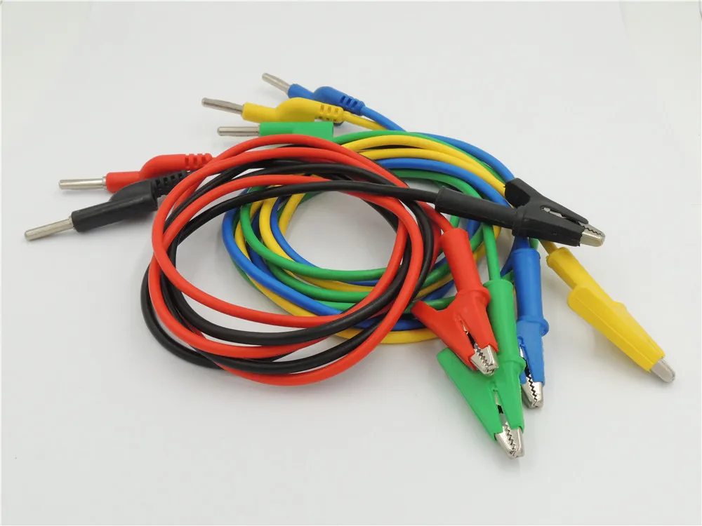 

5pcs highly flexible 1m 4mm silicone stackable banana plug male to crocodile alligator clip test probe lead wire cable