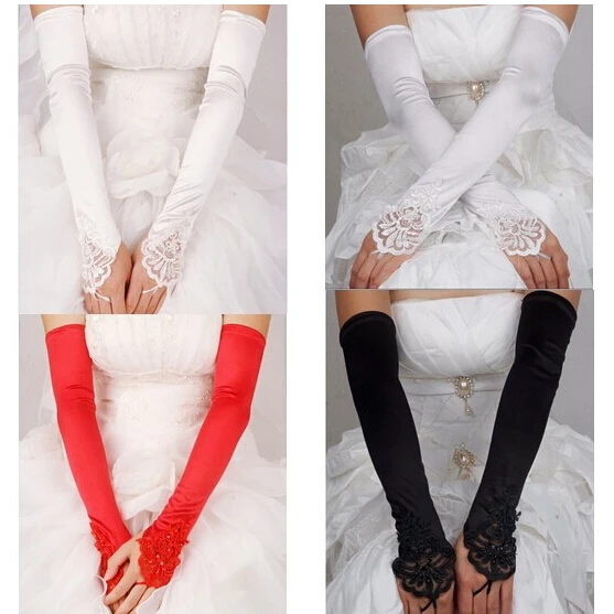 

Fingerless Long Wedding Gloves 2014 New Bridal Glove with Lace Appliqued Wedding Dress Elegant Stock Wedding Accessories