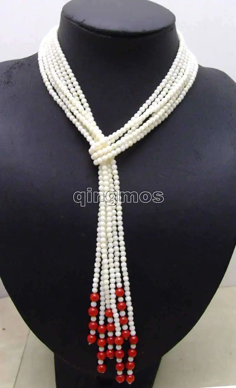 

Sale Supper long 45 inch White 4mm Round natural Coral And red coral 3 Strands Necklace -nec5818 Wholesale/retail Free shipping