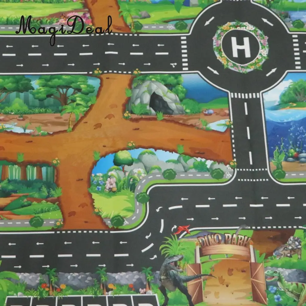 Kids Dinosaur World Road Traffic Play Mat Rug Toy Carpet Playmat Baby Children Developmental Car & Track Toy Gifts #B