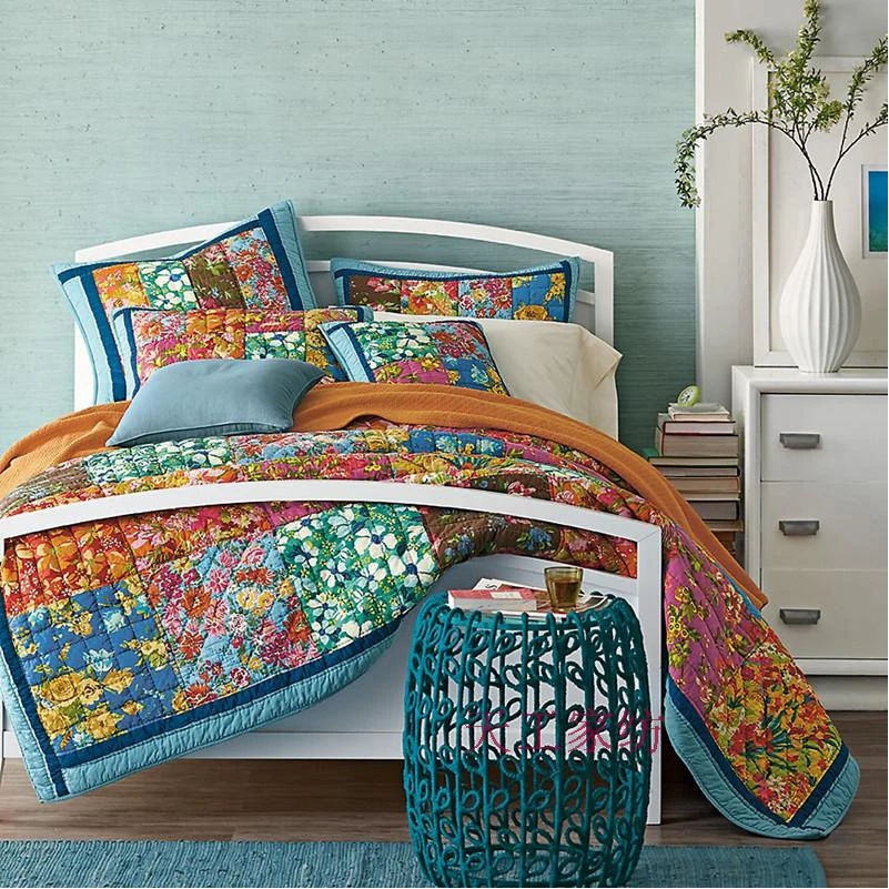 2015 New American style cotton king size handmade patchwork quilt sets tops pcs 1pc bedspread+2pillow cases | Дом и сад
