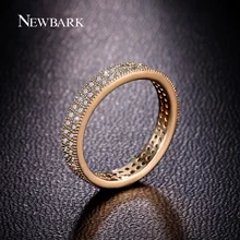 NEWBARK Classic Full Eternity Wedding Band Rings For Women Gold Plated 2 Rows CZ Diamond Paved Simple Jewelry Engagement Gifts