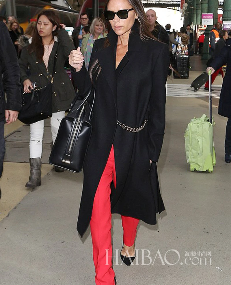 Abrigo de lana de invierno de Victoria Beckham, abrigo manga con cuello vuelto a la moda, con cadenas, J9213|Lana y mezclas| - AliExpress