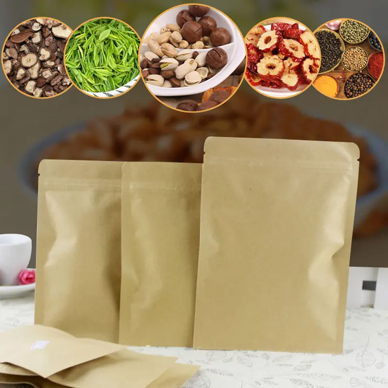 300pcs Flat Brown Kraft Paper Bags For Gifts/candy/tea/food/wedding Not Window No Stand Up Zipper Kraft Bags Crafts Packing Bag