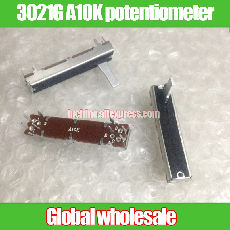 

10pcs 3021G A10K 45mm 4.5 cm Slide sliding potentiometer / dimmer lights mixer fader dual-channel potentiometer
