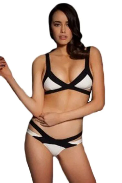 

Sexy Women Bikini Set Color Blocked Bandage Strap Beach Swimwear Bikini Racerback Swimsuit