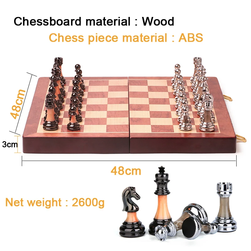 BSTFAMLY wooden chess set game Portable game of international chess Folding chessboard imitation jade ABS chess pieces LA8