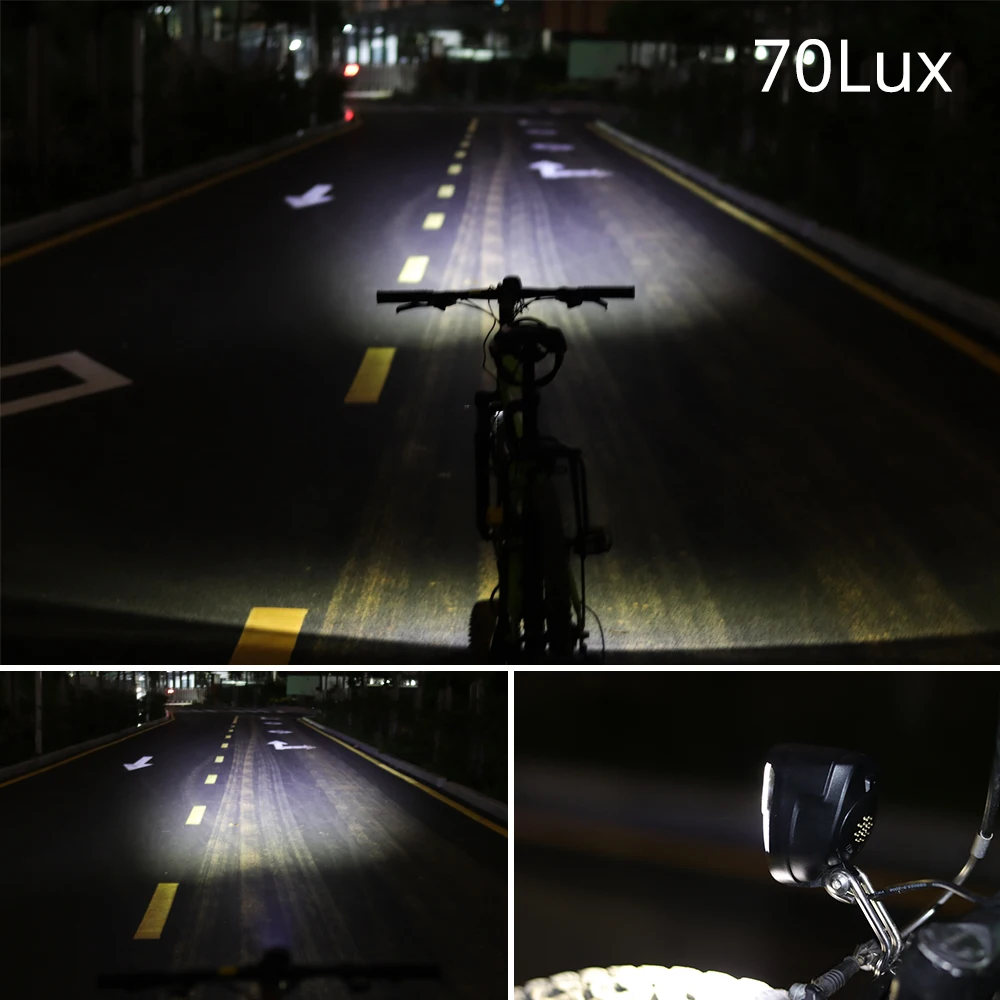 Best WEXPLORE Electric Bike light Built-in Speaker Ebike Headlight Input 36V 48V 60V Led Electric Bicycle Lamp Scooter Feont Light 4