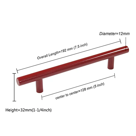 Probrico 5 шт. красный Шкаф Тянет Дверь т бар прямые ручки диаметр 12 мм ручка ящика нержавеющая сталь Ручка мебельная фурнитура