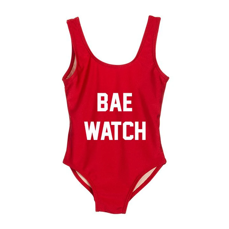 Детский слитный купальник BAE WATCH с буквенным принтом милый для девочек летний