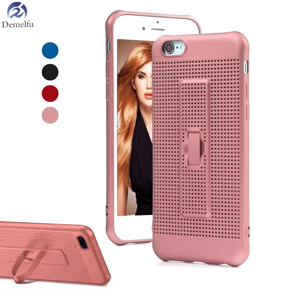 Demelfu New For iPhone 7 8 6 6s Plus Heat Dissipation Breathing Case Cover with Ring kickstand Holder For iPhone 5 6 7 8 SE Case
