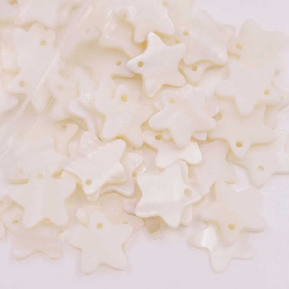 

100 PCS 17mm Star Shell White Mother of Pearl Top Hole Loose Beads Jewelry Making