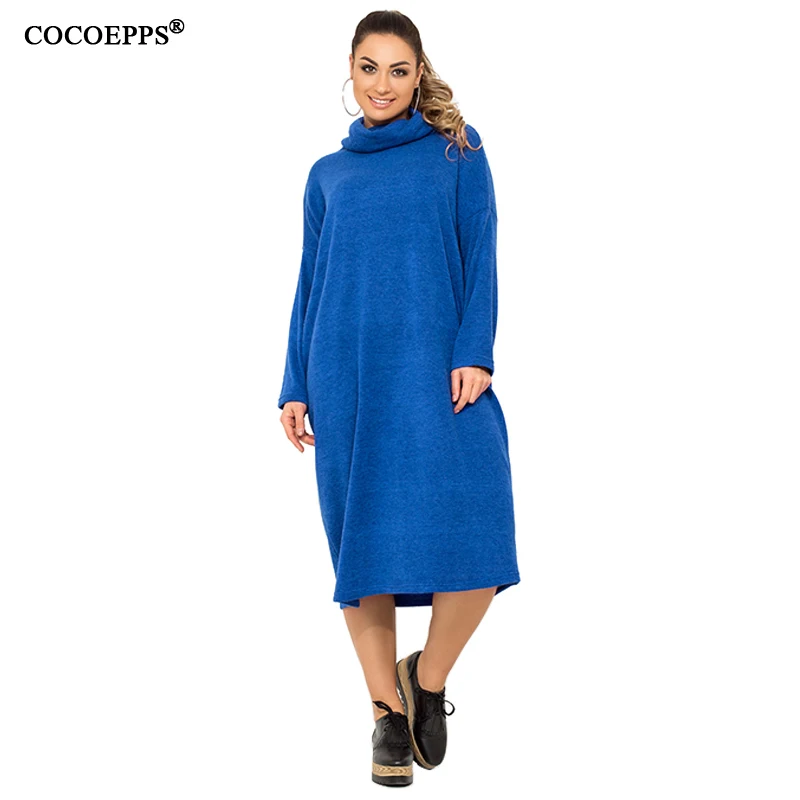 fashionable-plus-size-casual-women-dress-2019-autumn-winter-solid-Knee-Length-Dresses-big-size-women