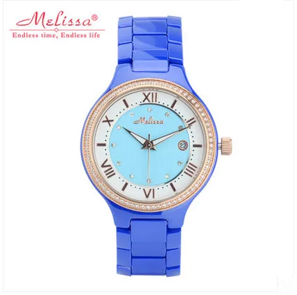 Элегантные модные деловые женские наручные часы с браслетом, настоящие керамические часы, кварцевые часы с календарем, Relogio Montre Femme F8148 - Цвет: Blue Rose Gold
