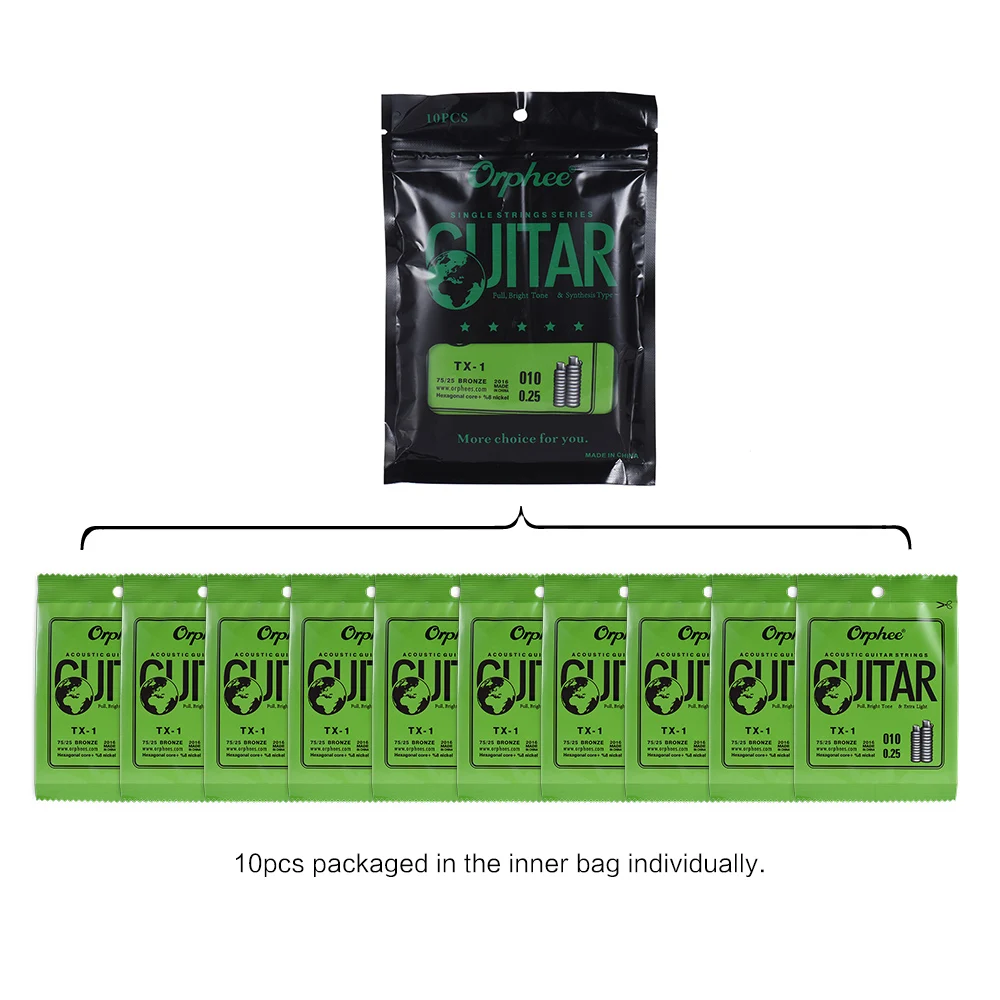 Orphee TX 1 одна гитара Сменные Струны для акустической гитары 1st E String (.010) 10 Pack