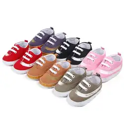 Новый модный Т-образным холст мягкой подошве детская обувь малыша все сезон новорожденный шнуровке резиновые детские обучение обувь для