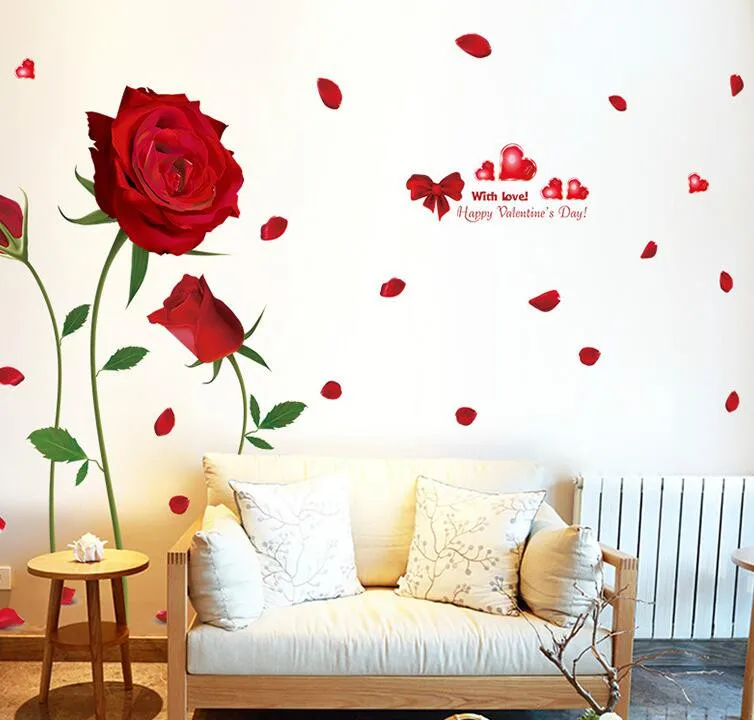 Новинка года, съемная Настенная Наклейка с красной розой Life Is The Flower Quote, настенная наклейка, домашний декор для комнаты, романтическая, восхитительная, 6055