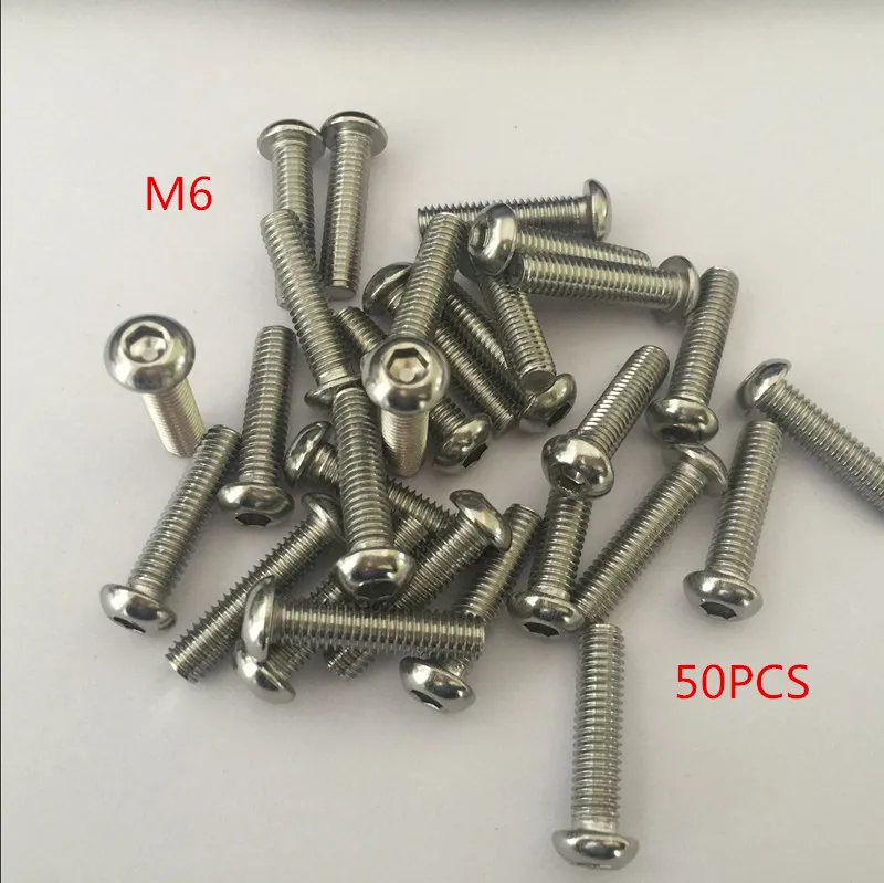 

50pcs Stainless steel round head hex socket screws M6*8/10/12/14/16/18/20/25-80 mm Round head bolts mushroom head bolt