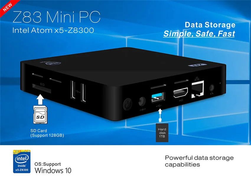 Z83 II ТВ приставка 2G 32G Windows 10 Intel Atom x5-Z8350 4K 3D Мини ПК 1000M LAN Bluetooth 4,0 2,4G 5,8G Wifi Набор Miracast Top Box